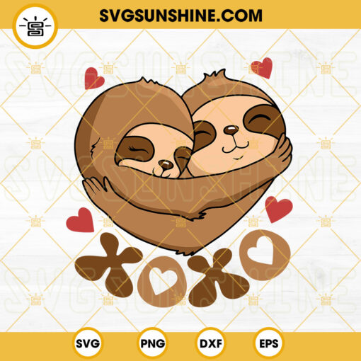 Xoxo Sloth SVG, Valentine Sloth SVG, Sloth Lovers SVG, Cute Valentine SVG PNG DXF EPS Cricut
