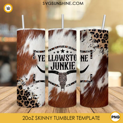 Yellowstone Junkie 20oz Skinny Tumbler PNG, Cowhide And Leopard Tumbler Sublimation Designs