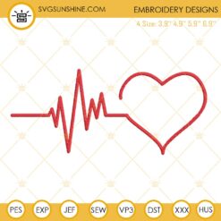 Heartbeat Embroidery Design Files, Valentine's Day Embroidery Digital Download