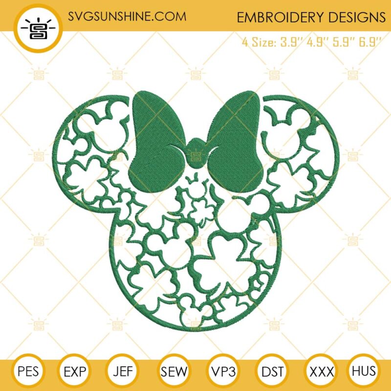 Minnie Mouse Head Shamrock Embroidery File, Disney St Patrick's Day ...