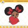Afro Baby Girl Valentine Heart Embroidery Designs, Black Girl Valentines Embroidery Files