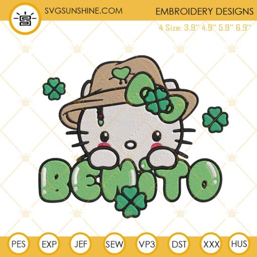 Benito Hello Kitty St Patricks Day Embroidery Designs, Bad Bunny St Patricks Embroidery Files