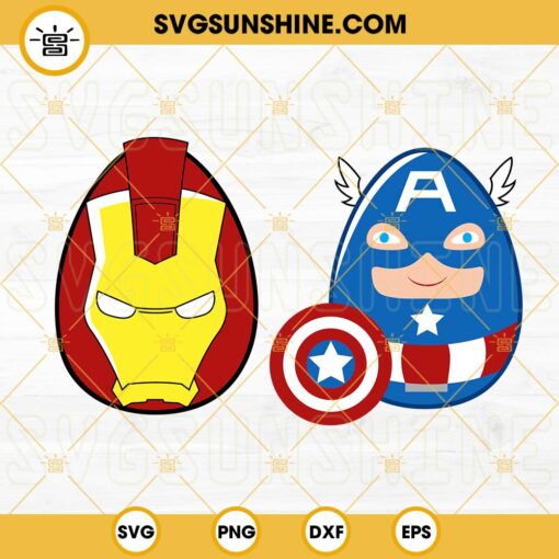 Captain America And Iron Man Easter Eggs SVG, Kids Bunny SVG, Superhero Happy Easter SVG PNG DXF EPS
