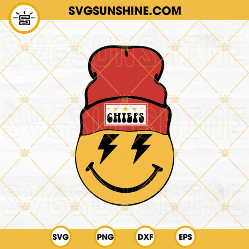 Chiefs Smiley Face Beanie SVG, Kansas City Chiefs SVG, Super Bowl 2023 SVG PNG DXF EPS Files