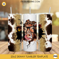 Cow With Leopard Bandana 20oz Skinny Tumbler Wrap, Cowhide Tumbler Design Download File