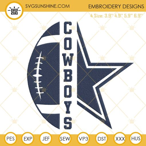 Cowboys Star Football Embroidery Design, Dallas Cowboys Embroidery File