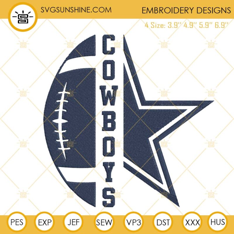 Cowboys Star Football Embroidery Design, Dallas Cowboys Embroidery File