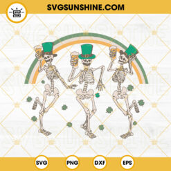 Dancing Skeletons Drinking St Patricks Day SVG, Irish Rainbow SVG, Funny Leprechaun Skull SVG PNG DXF EPS Files