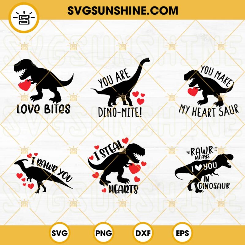 Dinosaur Valentine SVG Bundle, I Steal Hearts SVG, I Rawr You SVG