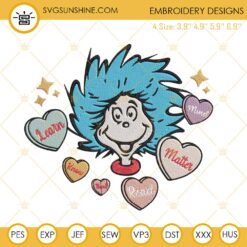 Dr Seuss Learn Know Read Hearts Embroidery Designs, Dr Seuss Embroidery Files