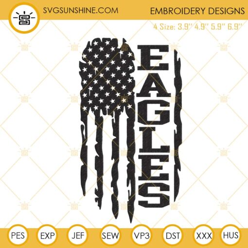 Eagles US Flag Embroidery Files, Philadelphia Football Embroidery Designs