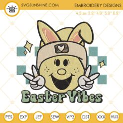 Easter Vibes Embroidery Designs, Smiley Face Easter Embroidery Files