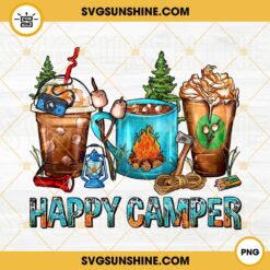 Happy Camper Iced Coffee PNG, Camp Coffee Drink PNG, Camping PNG Digital Download