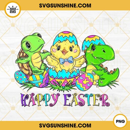 Happy Easter PNG, Turtle Chicken Dinosaur Easter PNG, Cute Kids Easter PNG