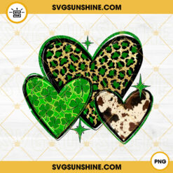 St Patricks Day Western Hearts PNG, Irish Shamrock PNG, Leopard Cowhide Heart PNG