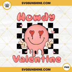 Howdy Valentine Smiley Face PNG, Retro Western Valentines Day PNG Digital Download