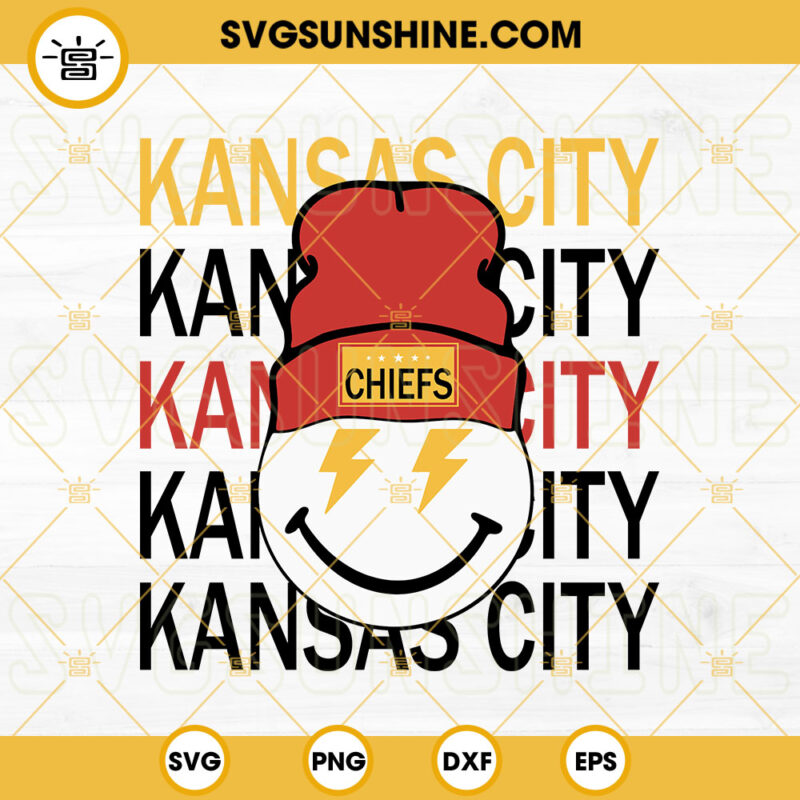 Kansas City Chiefs Smiley Face Beanie SVG, Kansas City Football SVG PNG