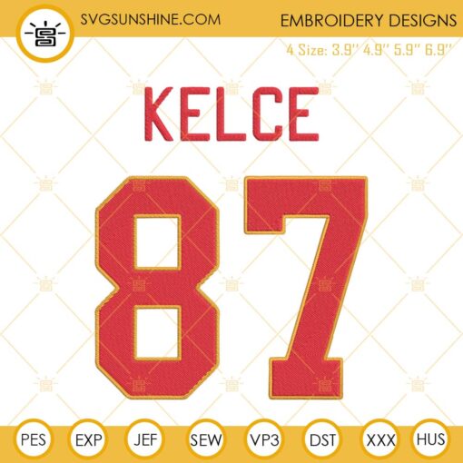 Travis Kelce 87 Embroidery Designs, Kansas City Chiefs Embroidery Files