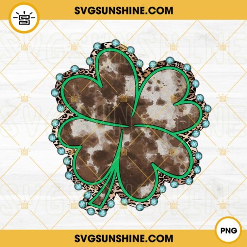 Leopard Cowhide Irish Shamrock PNG, Western Four Leaf Clover PNG, Turquoise Gemstone PNG, St Patricks Day PNG Digital File