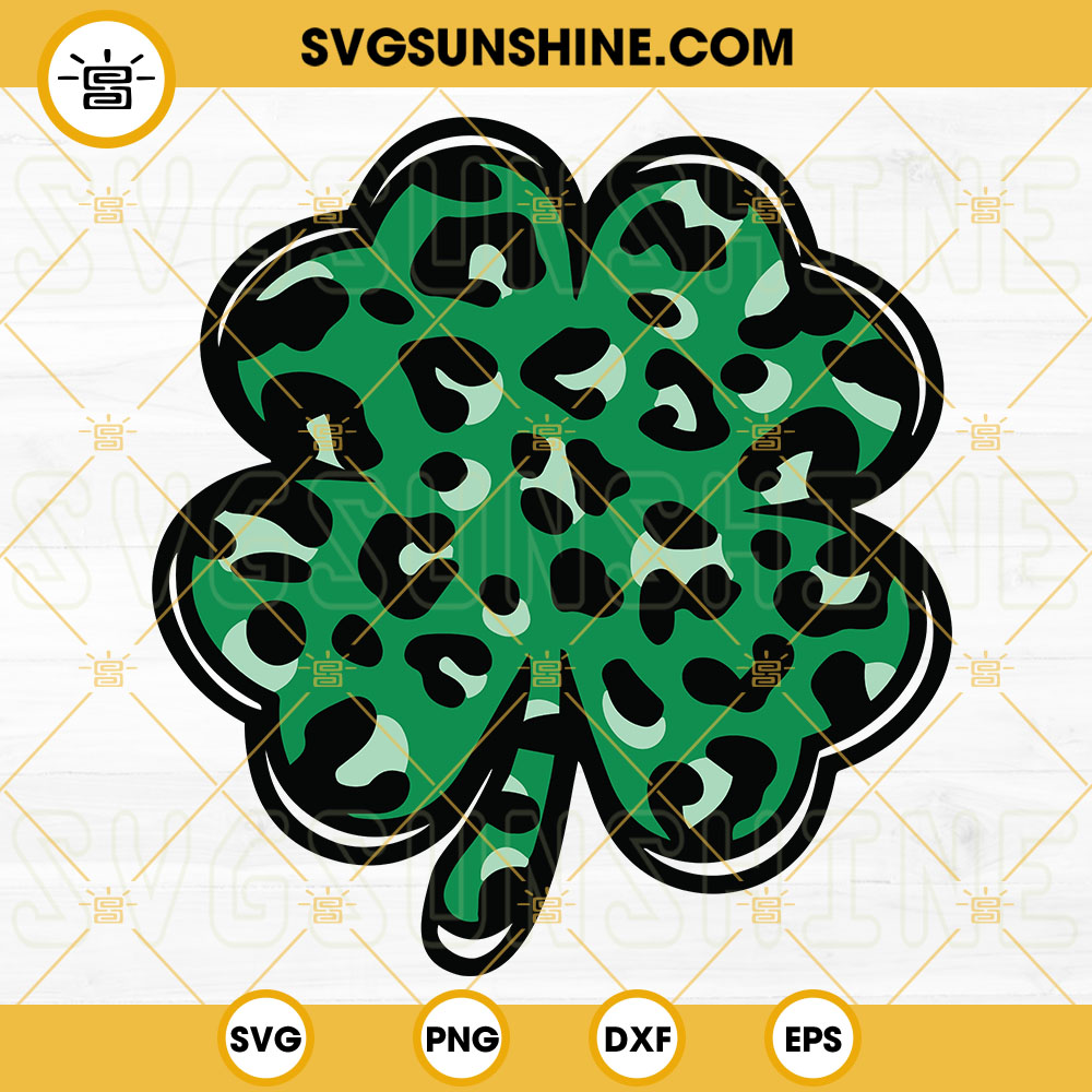 Leopard Shamrock SVG, Cheetah Print SVG, Lucky SVG, St Patricks Day Clover SVG PNG DXF EPS