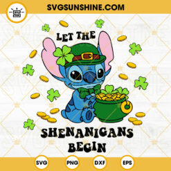 Stitch St Patricks Day SVG, Let The Shenanigans Begin SVG, Green Shamrock SVG, Leprechaun SVG PNG DXF EPS