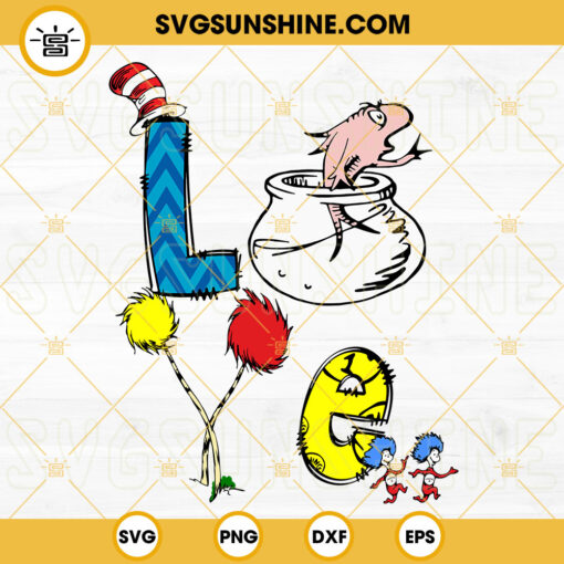 Love Dr Seuss SVG, Cat In The Hat SVG, Thing One And Thing Two SVG, Reading SVG PNG DXF EPS