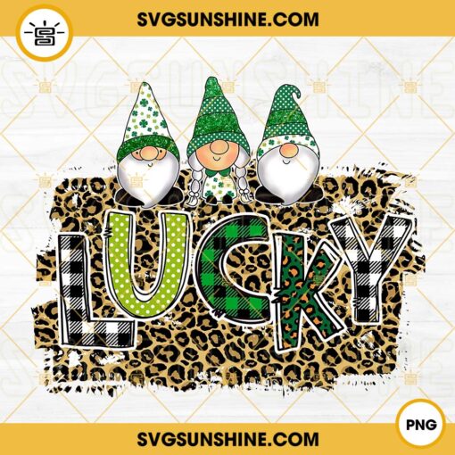 Lucky Gnome Leopard Print PNG, Irish Shamrock PNG, St Patricks Day Gnome PNG