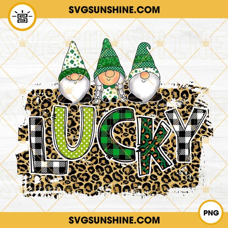 Lucky Gnome Leopard Print Png Irish Shamrock Png St Patricks Day Gnome Png