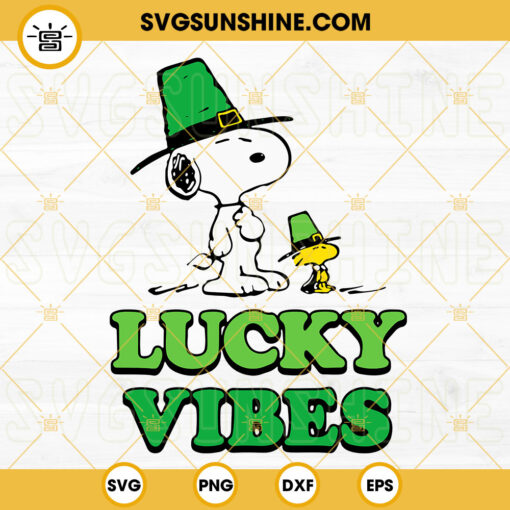 Snoopy Lucky Vibes SVG, Shamrock SVG, Snoopy St Patricks Day SVG PNG DXF EPS Files