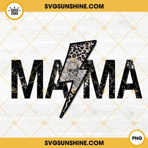 Mama Lightning Bolt Leopard Skull PNG, Mom Life PNG, Retro Mama PNG Sublimation