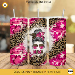 Mama Messy Bun Leopard Pink 20oz Tumbler Wrap PNG, Mom Life Tumbler Sublimation Designs