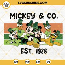 Mickey And Co Est 1928 St Patricks Day SVG, Irish Disney SVG, Mickey And Friends Shamrock SVG PNG DXF EPS