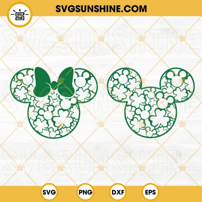 Mickey Minnie Mouse Head Shamrock SVG, Four Leaf Clover SVG, Disney St