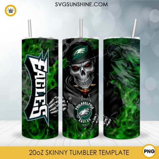 Philadelphia Eagles Skull Tumbler Wrap PNG, Eagles Football Skinny Tumbler Design File