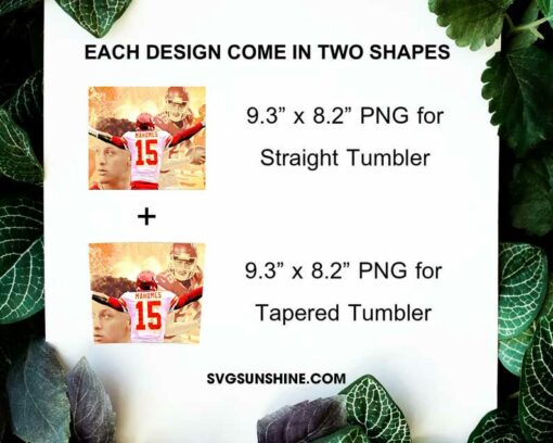 Mahomes 20oz Tumbler Wrap PNG, Chiefs Player Tumbler Digital Download File