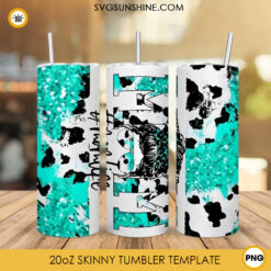 Mom Life Turquoise Cow Print 20oz Tumbler Wrap PNG, Messy Bun Mom Tumbler Sublimation Designs