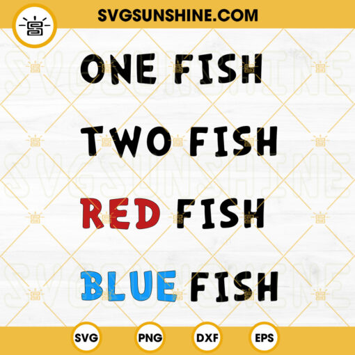Dr Seuss One Fish Two Fish Red Fish Blue Fish SVG PNG DXF EPS Cricut