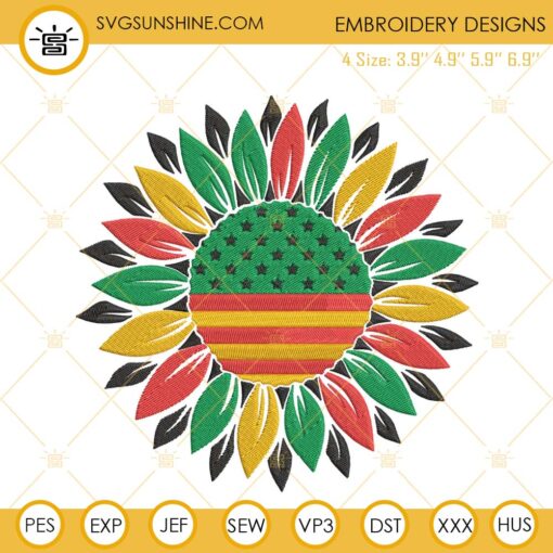Black History Sunflower Embroidery Design Files