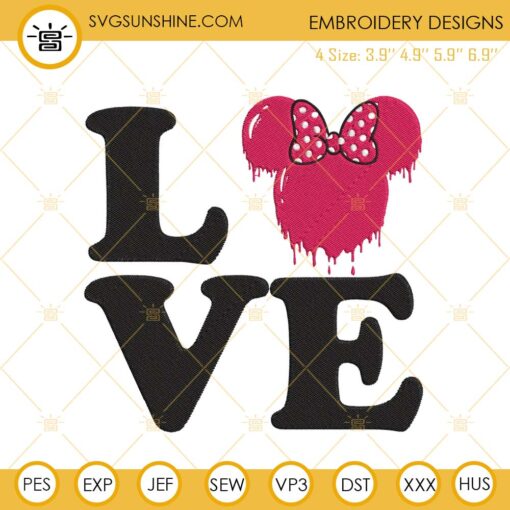 Minnie Ears Love Embroidery File, Disney Couple Valentine Embroidery Design