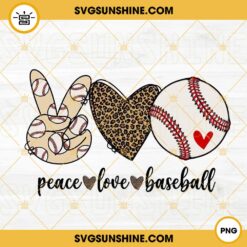 Peace Love Baseball PNG, Peace Sign Hand PNG, Leopard Heart PNG, Baseball PNG Design Download