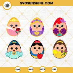 Princess Easter Eggs SVG Bundle, Cute Bunny SVG, Disney Princess Happy Easter SVG PNG DXF EPS