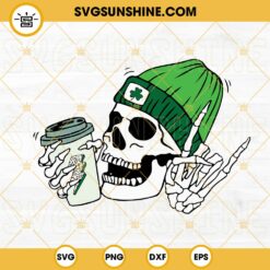 Lucky Skeleton Coffee SVG, Irish Skull Beanie St Patricks Day SVG PNG DXF EPS