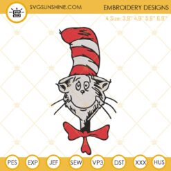 Cat In The Hat Embroidery Design, Dr Seuss Embroidery File