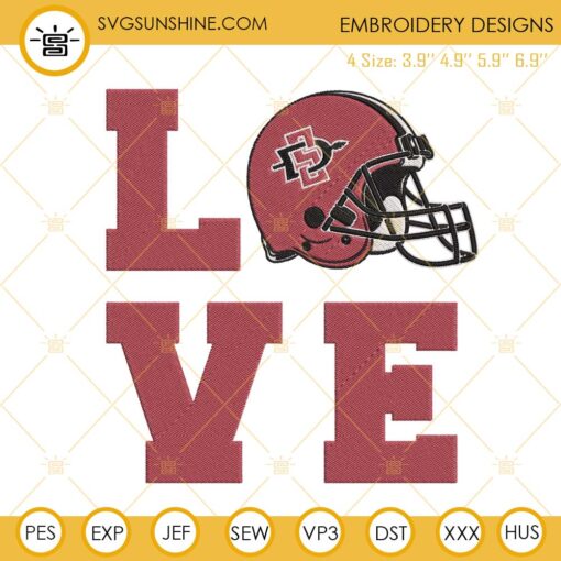 Love San Diego State Aztecs Embroidery Designs, NCAA Football Embroidery Files