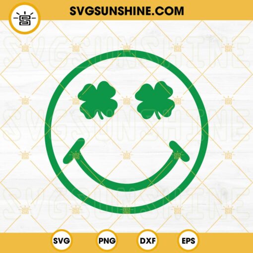Shamrock Smiley Face SVG, Retro Lucky Clover SVG, Saint Patricks Day SVG PNG DXF EPS