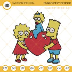 Simpsons Family Heart Embroidery Design, The Simpsons Valentines Day Embroidery File