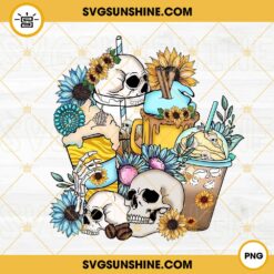 Skull Sunflower Coffee PNG, Funny Coffee PNG, Skeleton PNG, Iced Coffee Cups PNG Digital File