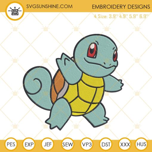 Squirtle Embroidery Design, Pokemon Embroidery Digital File