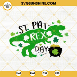 Lucky Saurus Rex SVG, Tyrannosaurus Leprechaun Hat SVG, St Patricks Day Dinosaur SVG PNG DXF EPS Files