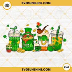 St Patricks Day Coffee Drinks PNG, Lucky Coffee PNG, Gnome Coffee Shamrock PNG Designs Download